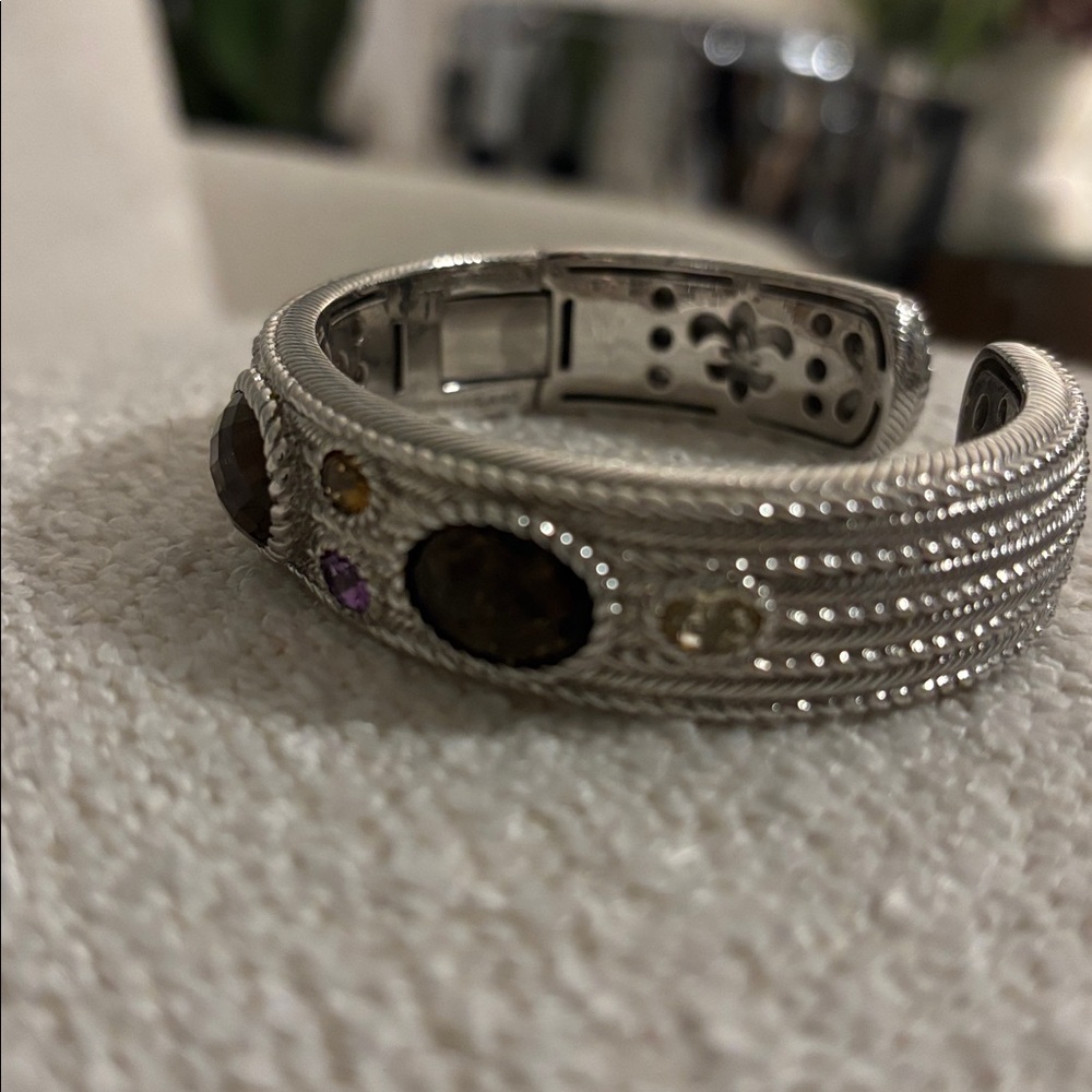 Judith Ripka Silver Gemstone Cuff Bracelet - Smoky Quartz, Amethyst, Citrine - Picture 3 of 6